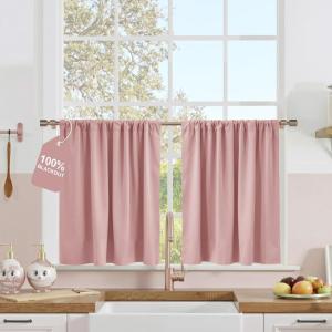 image:imageNICETOWN 100 Black Out Curtains 84 inch Long for Living Room Rod Pocket Blackout Window Treatment Thermal Curtains amp Drapes for Bedroom W52 x L84 2 PanelsPink