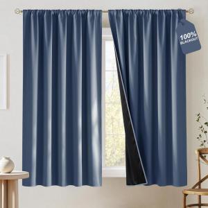image:imageNICETOWN 100 Black Out Curtains 84 inch Long for Living Room Rod Pocket Blackout Window Treatment Thermal Curtains amp Drapes for Bedroom W52 x L84 2 PanelsStone Blue
