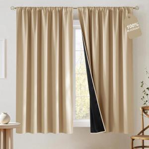 image:imageNICETOWN 100 Black Out Curtains 84 inch Long for Living Room Rod Pocket Blackout Window Treatment Thermal Curtains amp Drapes for Bedroom W52 x L84 2 PanelsBiscotti Beige