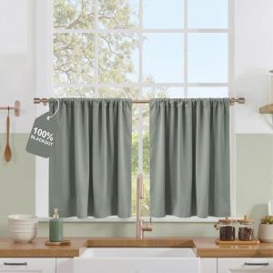 image:imageNICETOWN 100 Black Out Curtains 84 inch Long for Living Room Rod Pocket Blackout Window Treatment Thermal Curtains amp Drapes for Bedroom W52 x L84 2 PanelsSage Green