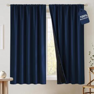 image:imageNICETOWN 100 Black Out Curtains 84 inch Long for Living Room Rod Pocket Blackout Window Treatment Thermal Curtains amp Drapes for Bedroom W52 x L84 2 PanelsNavy Blue