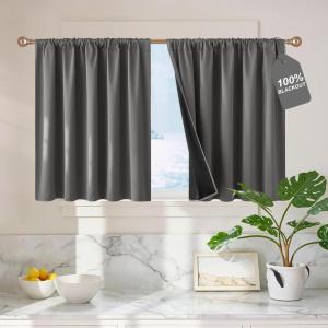 image:imageNICETOWN 100 Black Out Curtains 84 inch Long for Living Room Rod Pocket Blackout Window Treatment Thermal Curtains amp Drapes for Bedroom W52 x L84 2 PanelsGrey