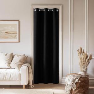 image:imageNICETOWN 100 Blackout Linen Curtain for Patio Sliding Door W100 x L84 in Room Divider Curtain for Bedromm 2Sided Faux Linen Physical Shading Thermal Insulated Privacy Drape Natural 1 PanelBlack