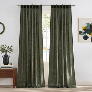 image:imageNICETOWN Linen Curtains 96 inch Long 2 Panels Set 55 Wide Thick Organic Flax Linen Blend Privacy Window Drapes Rod Pocket amp Back Tab with Light Filtering for BedroomLiving Room W55 x L96Greyish Moss