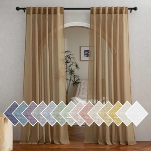 image:imageNICETOWN Sheer Linen Curtains 96 Inch Length for Bedroom Living Room 2 Panels Ivory Rod Pocket amp Back Tab Semi Sheer Drapes Privacy Semitransparent Farmhouse Window Treatment W52 x L96Camel