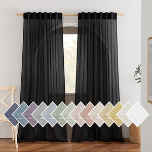 image:imageNICETOWN Sheer Linen Curtains 96 Inch Length for Bedroom Living Room 2 Panels Ivory Rod Pocket amp Back Tab Semi Sheer Drapes Privacy Semitransparent Farmhouse Window Treatment W52 x L96Black