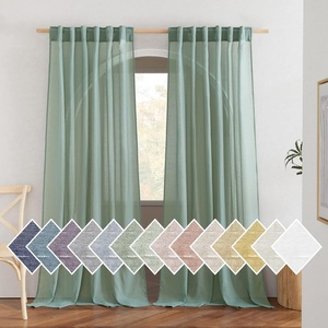 image:imageNICETOWN Sheer Linen Curtains 96 Inch Length for Bedroom Living Room 2 Panels Ivory Rod Pocket amp Back Tab Semi Sheer Drapes Privacy Semitransparent Farmhouse Window Treatment W52 x L96Olive Green
