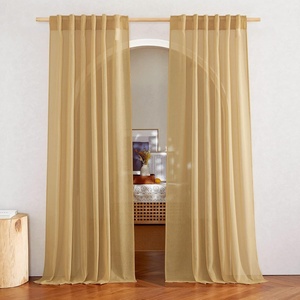 image:imageNICETOWN Sheer Linen Curtains 96 Inch Length for Bedroom Living Room 2 Panels Ivory Rod Pocket amp Back Tab Semi Sheer Drapes Privacy Semitransparent Farmhouse Window Treatment W52 x L96Desert Yellow