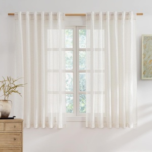image:imageNICETOWN Sheer Linen Curtains 96 Inch Length for Bedroom Living Room 2 Panels Ivory Rod Pocket amp Back Tab Semi Sheer Drapes Privacy Semitransparent Farmhouse Window Treatment W52 x L96Linen Ivory