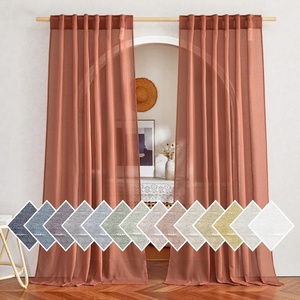 image:imageNICETOWN Sheer Linen Curtains 96 Inch Length for Bedroom Living Room 2 Panels Ivory Rod Pocket amp Back Tab Semi Sheer Drapes Privacy Semitransparent Farmhouse Window Treatment W52 x L96Burnt Orange