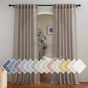 image:imageNICETOWN Sheer Linen Curtains 96 Inch Length for Bedroom Living Room 2 Panels Ivory Rod Pocket amp Back Tab Semi Sheer Drapes Privacy Semitransparent Farmhouse Window Treatment W52 x L96Burlap