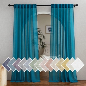 image:imageNICETOWN Sheer Linen Curtains 96 Inch Length for Bedroom Living Room 2 Panels Ivory Rod Pocket amp Back Tab Semi Sheer Drapes Privacy Semitransparent Farmhouse Window Treatment W52 x L96Peacock Green