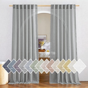 image:imageNICETOWN Sheer Linen Curtains 96 Inch Length for Bedroom Living Room 2 Panels Ivory Rod Pocket amp Back Tab Semi Sheer Drapes Privacy Semitransparent Farmhouse Window Treatment W52 x L96Grey