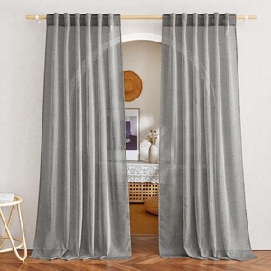 image:imageNICETOWN Sheer Linen Curtains 96 Inch Length for Bedroom Living Room 2 Panels Ivory Rod Pocket amp Back Tab Semi Sheer Drapes Privacy Semitransparent Farmhouse Window Treatment W52 x L96Charcoal Gray