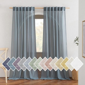 image:imageNICETOWN Sheer Linen Curtains 96 Inch Length for Bedroom Living Room 2 Panels Ivory Rod Pocket amp Back Tab Semi Sheer Drapes Privacy Semitransparent Farmhouse Window Treatment W52 x L96Smoke Blue