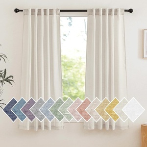 image:imageNICETOWN Sheer Linen Curtains 96 Inch Length for Bedroom Living Room 2 Panels Ivory Rod Pocket amp Back Tab Semi Sheer Drapes Privacy Semitransparent Farmhouse Window Treatment W52 x L96Natural