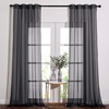 image:imageNICETOWN Sheer Window Curtain Panels  Ivory Eyelet Top Solid Voile for KitchenHotel 2 Pieces 54 Wide x 84inch LengthBlack