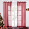 image:imageNICETOWN Sheer Window Curtain Panels  Ivory Eyelet Top Solid Voile for KitchenHotel 2 Pieces 54 Wide x 84inch LengthHaute Red