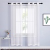 image:imageNICETOWN Sheer Window Curtain Panels  Ivory Eyelet Top Solid Voile for KitchenHotel 2 Pieces 54 Wide x 84inch LengthIvory