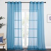 image:imageNICETOWN Sheer Window Curtain Panels  Ivory Eyelet Top Solid Voile for KitchenHotel 2 Pieces 54 Wide x 84inch LengthTurquoise
