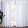 image:imageNICETOWN Sheer Window Curtain Panels  Ivory Eyelet Top Solid Voile for KitchenHotel 2 Pieces 54 Wide x 84inch LengthWhite