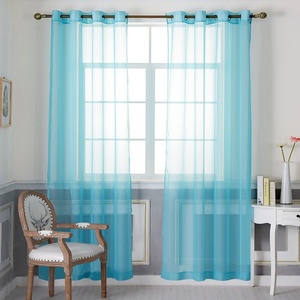 image:imageNICETOWN Sheer Window Curtain Panels  Ivory Eyelet Top Solid Voile for KitchenHotel 2 Pieces 54 Wide x 84inch LengthBaby Blue
