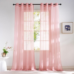 image:imageNICETOWN Sheer Window Curtain Panels  Ivory Eyelet Top Solid Voile for KitchenHotel 2 Pieces 54 Wide x 84inch LengthBaby Pink