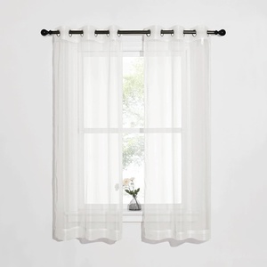 image:imageNICETOWN Sheer Window Curtain Panels  Ivory Eyelet Top Solid Voile for KitchenHotel 2 Pieces 54 Wide x 84inch LengthBeige