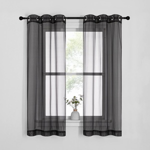 image:imageNICETOWN Sheer Window Curtain Panels  Ivory Eyelet Top Solid Voile for KitchenHotel 2 Pieces 54 Wide x 84inch LengthBlack