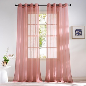 image:imageNICETOWN Sheer Window Curtain Panels  Ivory Eyelet Top Solid Voile for KitchenHotel 2 Pieces 54 Wide x 84inch LengthCoral Pink