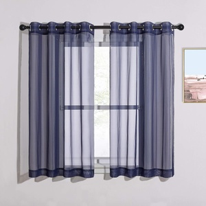 image:imageNICETOWN Sheer Window Curtain Panels  Ivory Eyelet Top Solid Voile for KitchenHotel 2 Pieces 54 Wide x 84inch LengthDark Blue