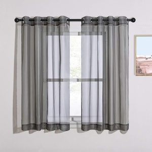image:imageNICETOWN Sheer Window Curtain Panels  Ivory Eyelet Top Solid Voile for KitchenHotel 2 Pieces 54 Wide x 84inch LengthDark Grey