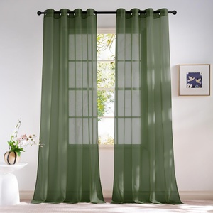 image:imageNICETOWN Sheer Window Curtain Panels  Ivory Eyelet Top Solid Voile for KitchenHotel 2 Pieces 54 Wide x 84inch LengthForest Green