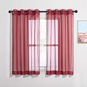image:imageNICETOWN Sheer Window Curtain Panels  Ivory Eyelet Top Solid Voile for KitchenHotel 2 Pieces 54 Wide x 84inch LengthHaute Red