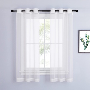 image:imageNICETOWN Sheer Window Curtain Panels  Ivory Eyelet Top Solid Voile for KitchenHotel 2 Pieces 54 Wide x 84inch LengthIvory