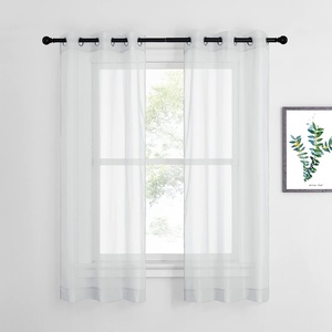 image:imageNICETOWN Sheer Window Curtain Panels  Ivory Eyelet Top Solid Voile for KitchenHotel 2 Pieces 54 Wide x 84inch LengthLight Gray