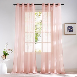 image:imageNICETOWN Sheer Window Curtain Panels  Ivory Eyelet Top Solid Voile for KitchenHotel 2 Pieces 54 Wide x 84inch LengthLight Pink