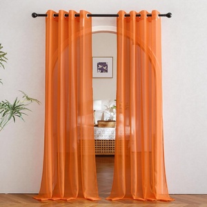 image:imageNICETOWN Sheer Window Curtain Panels  Ivory Eyelet Top Solid Voile for KitchenHotel 2 Pieces 54 Wide x 84inch LengthOrange