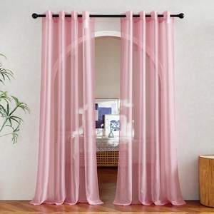image:imageNICETOWN Sheer Window Curtain Panels  Ivory Eyelet Top Solid Voile for KitchenHotel 2 Pieces 54 Wide x 84inch LengthPink