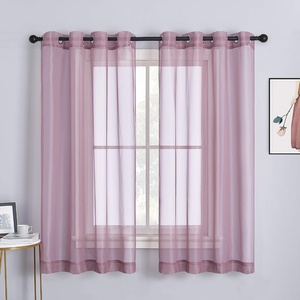 image:imageNICETOWN Sheer Window Curtain Panels  Ivory Eyelet Top Solid Voile for KitchenHotel 2 Pieces 54 Wide x 84inch LengthPurple