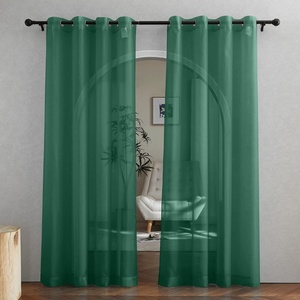 image:imageNICETOWN Sheer Window Curtain Panels  Ivory Eyelet Top Solid Voile for KitchenHotel 2 Pieces 54 Wide x 84inch LengthSante Green