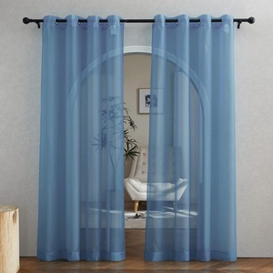 image:imageNICETOWN Sheer Window Curtain Panels  Ivory Eyelet Top Solid Voile for KitchenHotel 2 Pieces 54 Wide x 84inch LengthStone Blue