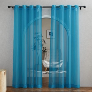 image:imageNICETOWN Sheer Window Curtain Panels  Ivory Eyelet Top Solid Voile for KitchenHotel 2 Pieces 54 Wide x 84inch LengthTeal