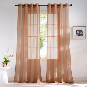 image:imageNICETOWN Sheer Window Curtain Panels  Ivory Eyelet Top Solid Voile for KitchenHotel 2 Pieces 54 Wide x 84inch LengthTerracotta