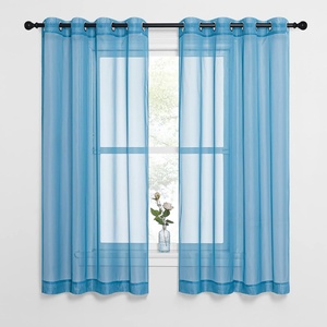 image:imageNICETOWN Sheer Window Curtain Panels  Ivory Eyelet Top Solid Voile for KitchenHotel 2 Pieces 54 Wide x 84inch LengthTurquoise