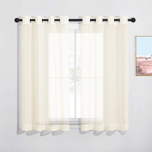 image:imageNICETOWN Sheer Window Curtain Panels  Ivory Eyelet Top Solid Voile for KitchenHotel 2 Pieces 54 Wide x 84inch LengthYellow Beige
