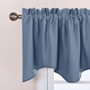 image:imageNICETOWN Blackout Kitchen Valances for Windows Black Floral Scalloped Decor for Living Room Bathroom Gold Foil Flower Shadow Printed Drapes 18 Inch Length with Rod Pocket W42L18 1 PanelStone Blue