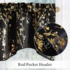 image:imageNICETOWN Blackout Kitchen Valances for Windows Black Floral Scalloped Decor for Living Room Bathroom Gold Foil Flower Shadow Printed Drapes 18 Inch Length with Rod Pocket W42L18 1 PanelFloral Print Black