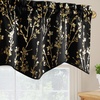 image:imageNICETOWN Blackout Kitchen Valances for Windows Black Floral Scalloped Decor for Living Room Bathroom Gold Foil Flower Shadow Printed Drapes 18 Inch Length with Rod Pocket W42L18 1 PanelFloral Print Black