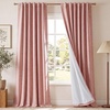 image:imageNICETOWN DIY Pinch Pleat Greige 100 Blackout Linen Curtains 96 inches Long Back TabRod PocketHook Belt Heavyweight Window Treatments White Liner for Bedroom 2 Panels W52 x L96Pink